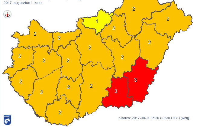 Két megyében már piros a hőségriadó